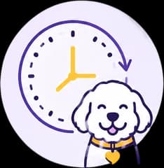Illustration of a clock beside a dog