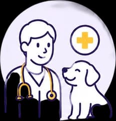 Illustration of a vet standing beside a dog